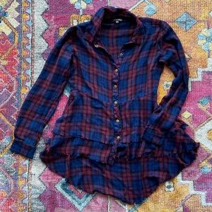Long oversized plaid button down, size small
